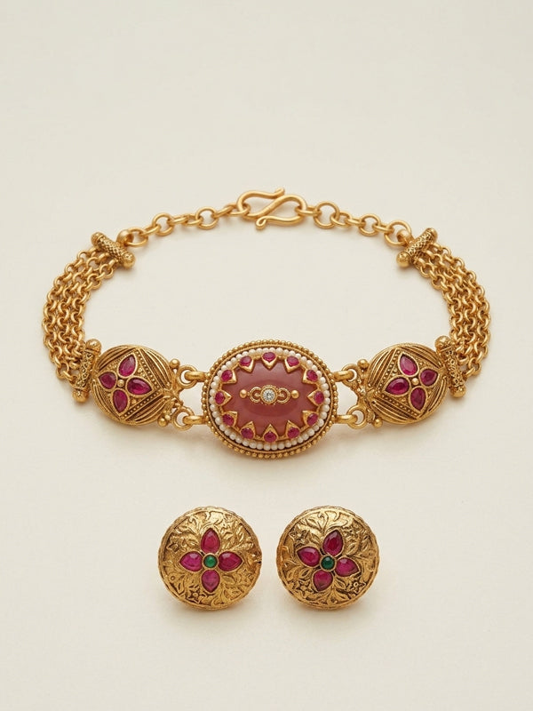 Traditional Gold-toned Jewelry Combo | Classic & Elegant Combined Bracelets and Stud