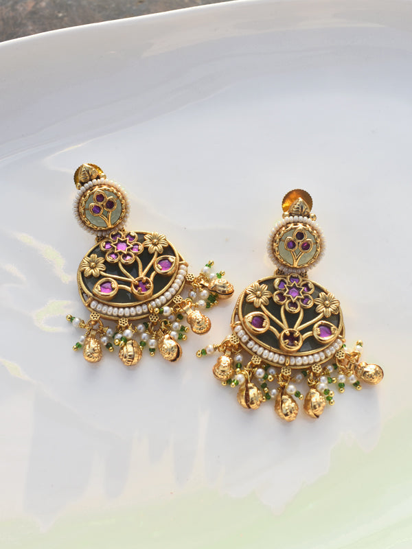 Golden Earrings with Pink Gemstones | Earrings For Women