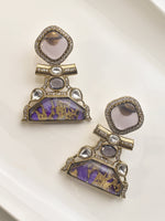 Load image into Gallery viewer, Earrings with Purple Gemstones | Ornate Purple Earrings with Golden Polish
