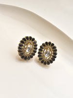 Load image into Gallery viewer, Necklace with a Decorative Pendant | Pendant Set with Kundan and Black Stone
