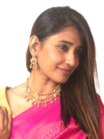 Load image into Gallery viewer, 3 Layer Traditional Necklace Set | Golden Necklace with Green and Red Stones
