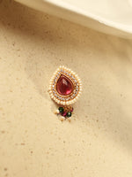 Load image into Gallery viewer, Traditional Indian Nose Ring Red Gemstone | Teardrop-Shaped Red Gemstone Nath
