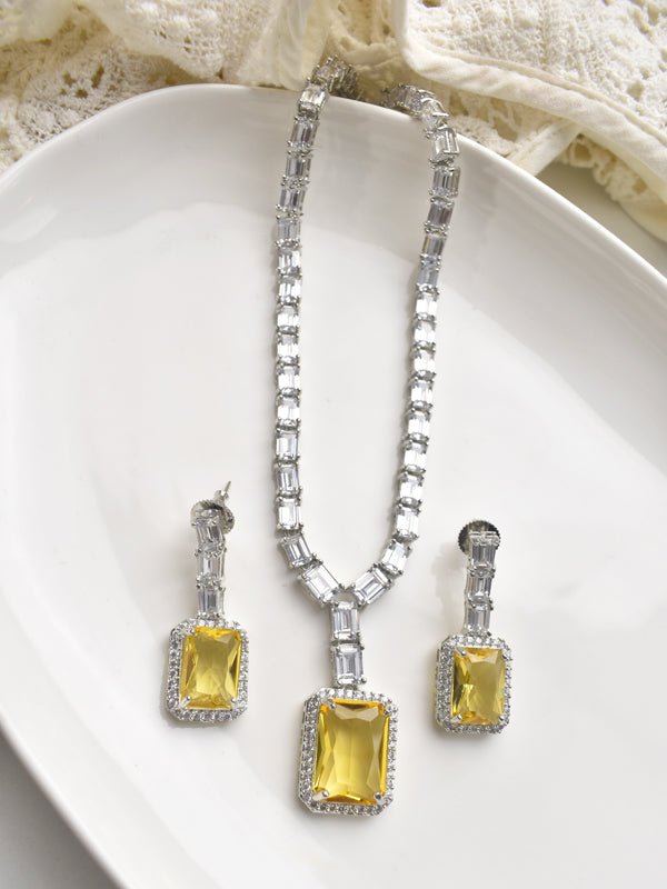 Necklace with a Yellow Gemstone Pendant | Beautiful Party Wear Necklace