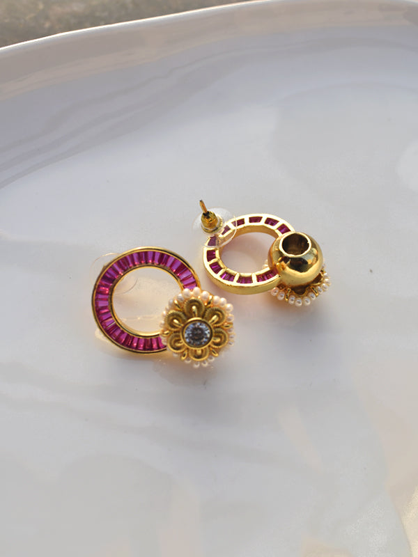 Purple Stone Stud |  Purple Earrings with Golden Polish