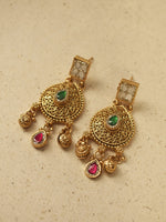 Load image into Gallery viewer, Traditional Necklace with Green, Red, and White Stones | Rich Layered Chain Work with Ruby &amp; Polki Detailing
