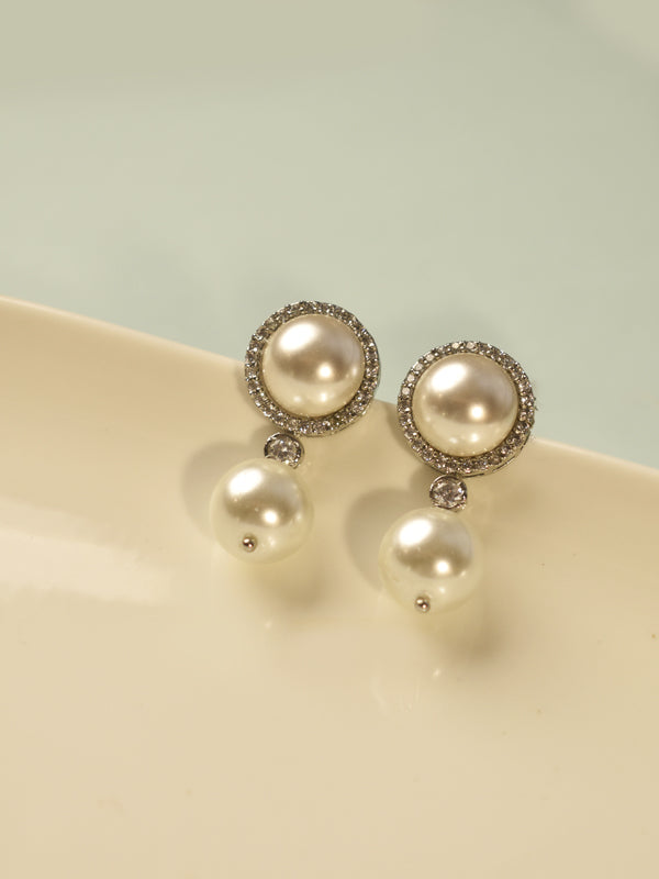 Dual Pearl Halo Drop Earrings | Luna Double Pearl Earrings