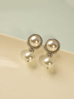 Load image into Gallery viewer, Dual Pearl Halo Drop Earrings | Luna Double Pearl Earrings
