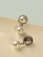 Load image into Gallery viewer, Dual Pearl Halo Drop Earrings | Luna Double Pearl Earrings
