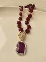 Load image into Gallery viewer, Deep Wine Cushion-Bead Necklace with Crystal Halo Pendant | Royal Maroon Agate Bead Necklace with Statement Pendant

