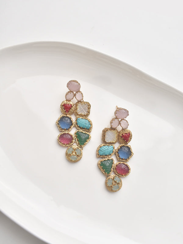 Royal Multicolor Gemstone Statement Necklace Set | Multicolor Stone Necklace with Golden Polish