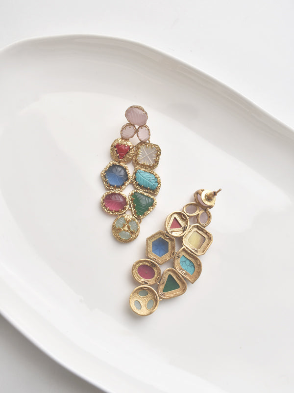 Royal Multicolor Gemstone Statement Necklace Set | Multicolor Stone Necklace with Golden Polish
