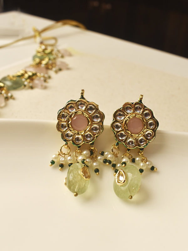 Kundan Necklace Set with Pink Stone | Pink and Green Necklace set