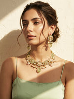 Load image into Gallery viewer, Kundan Necklace Set with Pink Stone | Pink and Green Necklace set
