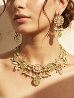 Load image into Gallery viewer, Kundan Necklace Set with Pink Stone | Pink and Green Necklace set
