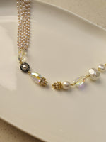 Load image into Gallery viewer, Pearl and Crystal Beaded Necklace with Gold-Toned Chain Links | Iridescent Crystal &amp; Baroque Pearl Statement Necklace
