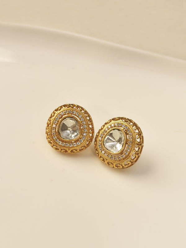 Traditional necklace with multiple clear round kundan | golden polish kundan necklace set