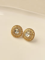 Load image into Gallery viewer, Traditional Necklace with Multiple Clear Round Kundan | Golden Polish Kundan Necklace Set
