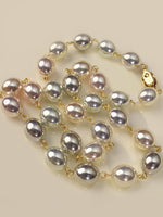 Load image into Gallery viewer, Orbit Two-Tone Metallic Pearl Necklace Set | Pearl Necklace with Golden Chain
