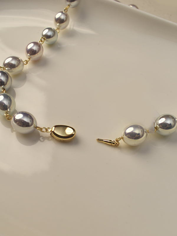 Orbit two tone metallic pearl necklace set | pearl necklace with golden chain