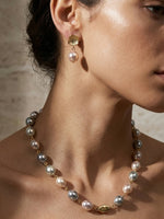 Load image into Gallery viewer, Orbit Two-Tone Metallic Pearl Necklace Set | Pearl Necklace with Golden Chain
