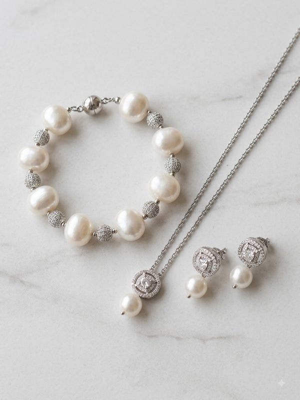 Elegant pearl jewelry combo set | ad pendant and pearl bracelet combo