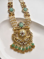 Load image into Gallery viewer, Ornate Long Necklace with Beads and Kundan | Long Traditional Necklace Set
