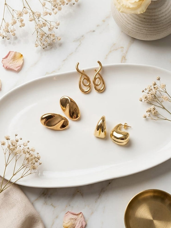 Classic Golden 3 Earrings Combo Pack | The High-Shine Metallic Style Combo Set