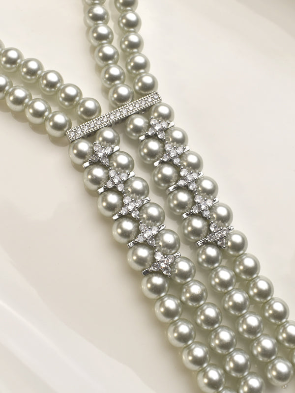 Multi-layar Beads Long Necklace | Green Beads Necklace with AD Stones