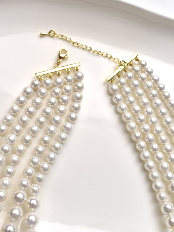 Classic Five Layered Pearl Necklace | White Pearl Necklace Set