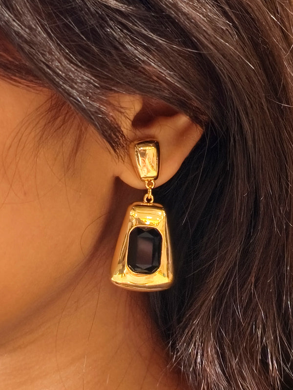 Golden Earrings | Black Stone Earrings