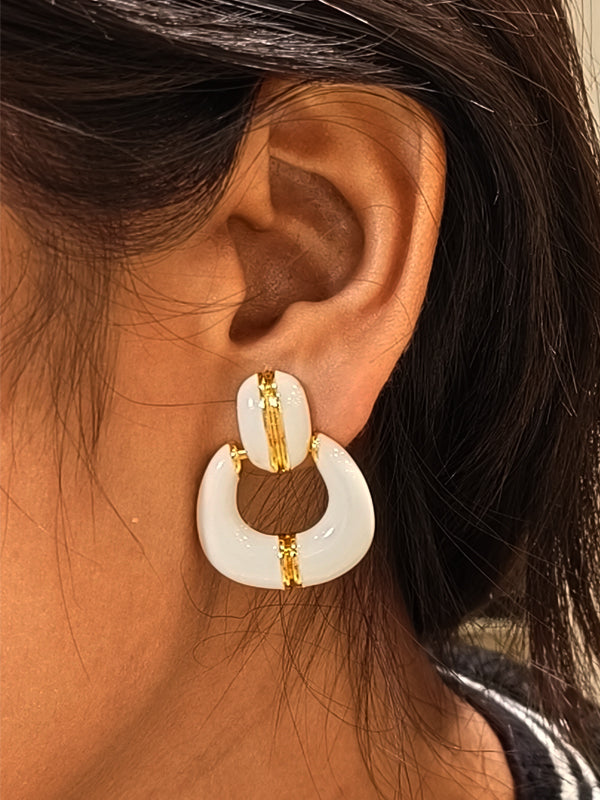 Golden Polish Earrings | White Stud