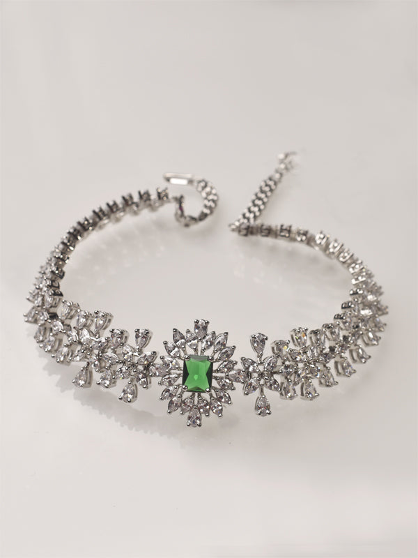 Green Stone AD Necklace Set | AD Stone Choker