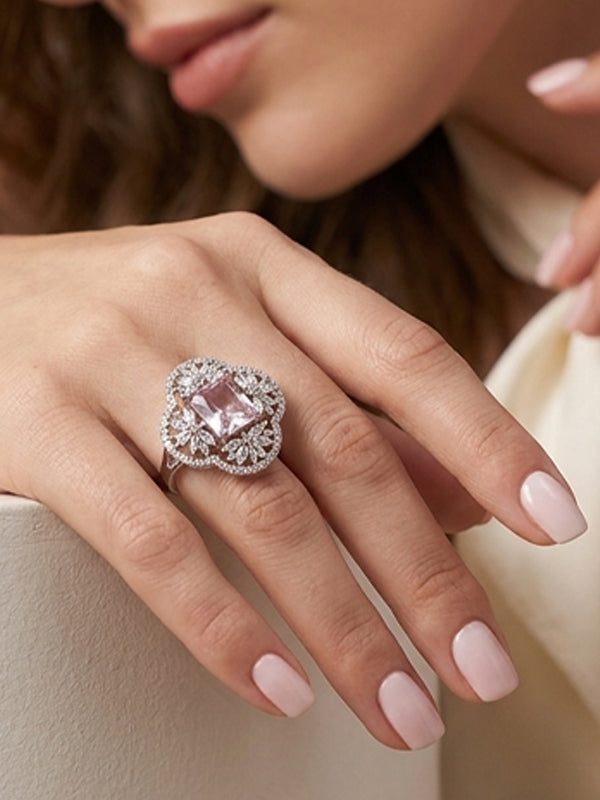 AD Ring with Central Light Pink Stone