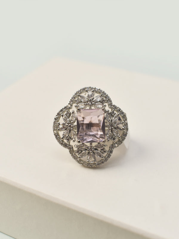 AD Ring with Central Light Pink Stone | The Empress Floral Cocktail Ring