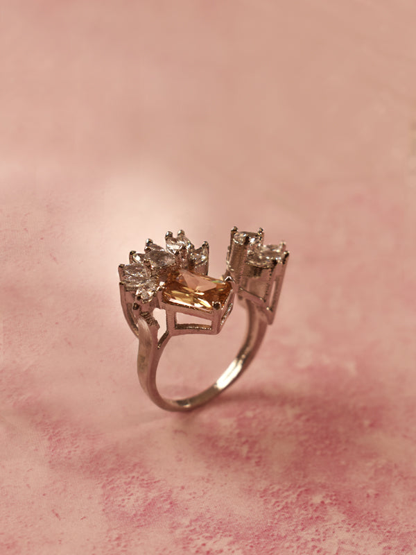 AD Ring with a Central Champagne Color Gemstone 