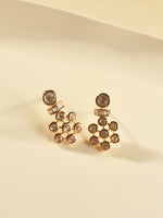 Load image into Gallery viewer, A pair of gold-toned dangle earrings with multiple small clear stones
