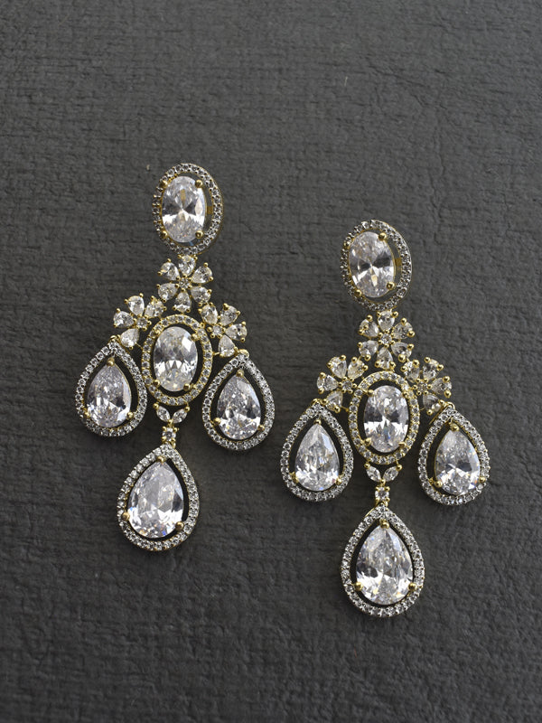 White Stone Necklace Set | Golden Ad Necklace Set