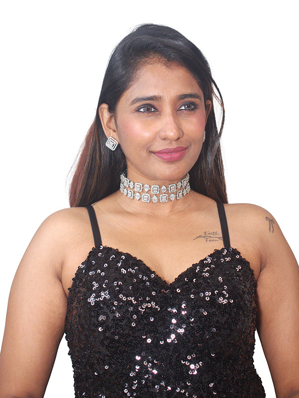 Ad Stone Necklace Set | Silver Choker Set