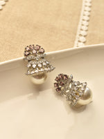 Load image into Gallery viewer, Ad Studs with White Pearl | White Stone Studs
