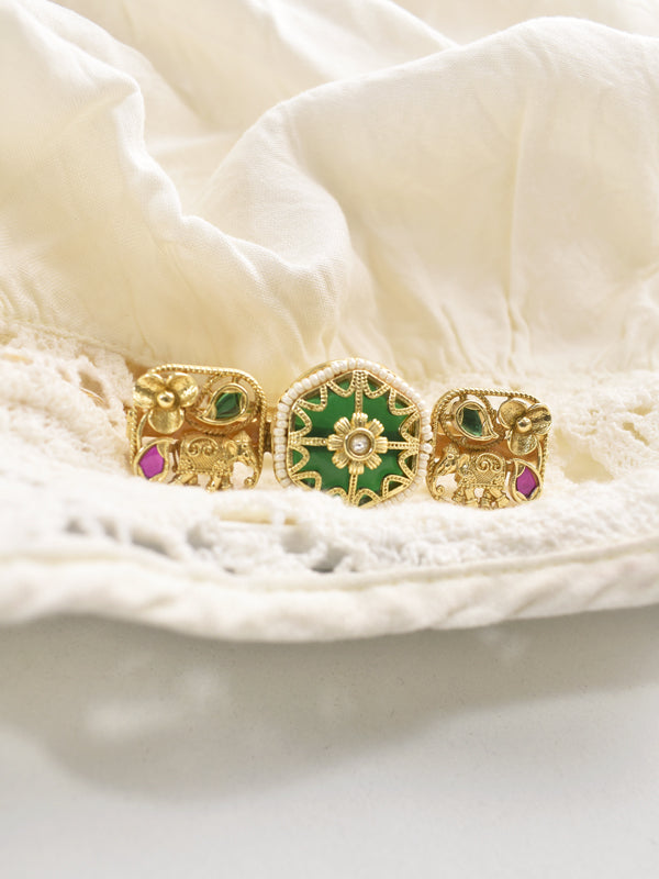 Antique Elephant Two-Finger Statement Ring