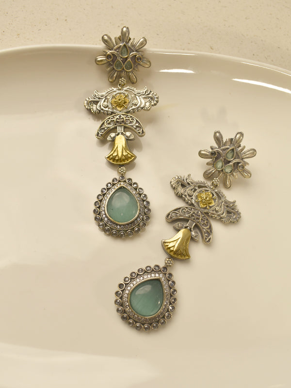 Antique Finish Two-Tone Floral Statement Drop Earrings
