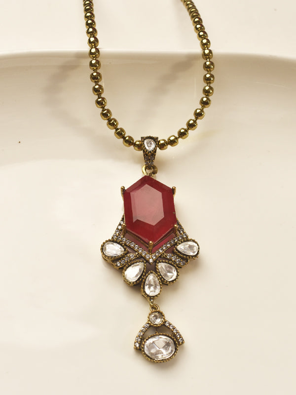  antique polki ruby pink & kundan polki drop pendant necklace set for women 