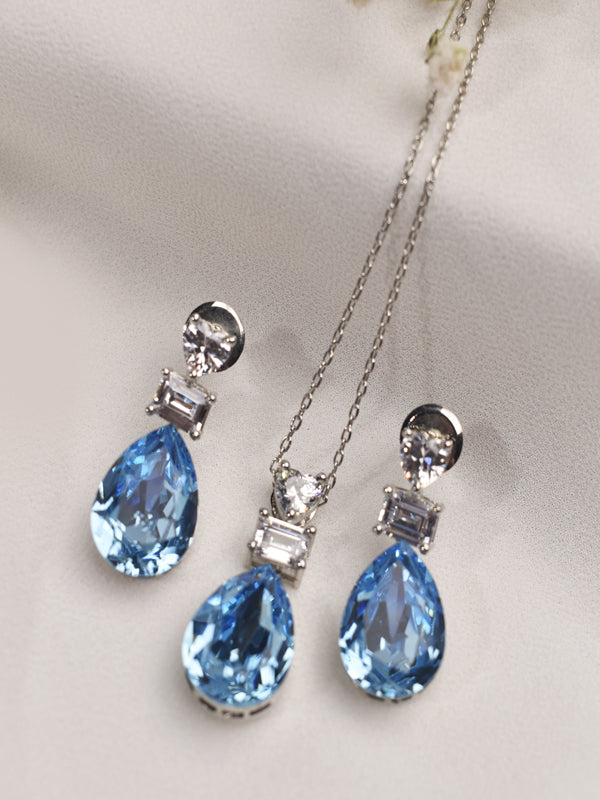 Aqua Blue Stone Pendant Set