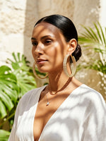 Load image into Gallery viewer, Aurelia Royal Triple-Row Crystal Hoop Earrings | Glow Style Multi-Row Sparkling Gold Hoops
