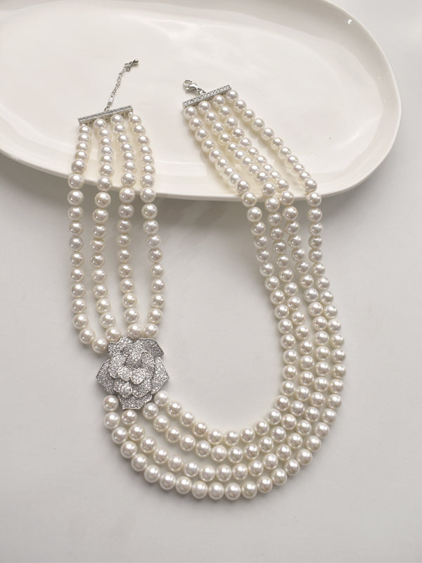 Beads Mala With Flower Designs AD Pendant 
