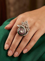 Load image into Gallery viewer, Beautiful Finger Ring with Green and Pink Stones
