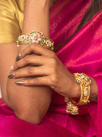 Load image into Gallery viewer,  Beautiful Golden Bangles with Red and Green Stone 
