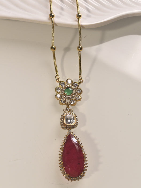 Big Red Stone Pendant | Kundan Necklace set