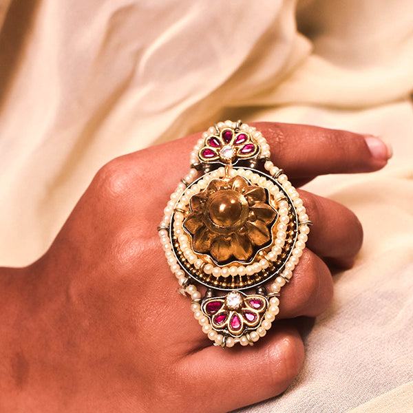 Big Finger Ring Pink Stone Finger Ring – Peach Tassels