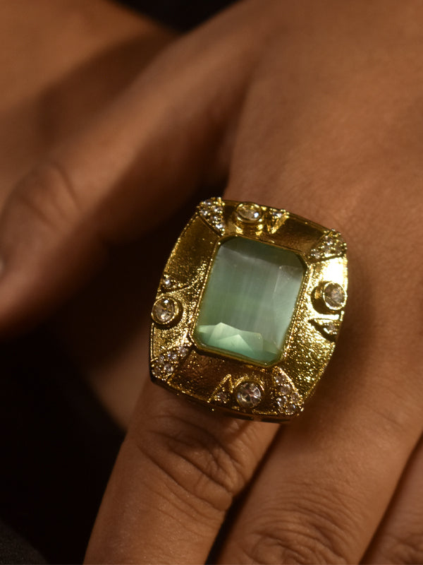 Green Stone Finger Ring | Golden Finger Ring